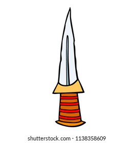 Cartoon Colored image of dagger. Vector illustration isolated on white background for creating sketches of tattoos, printing on T-shirts and other items.
