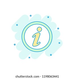 Cartoon colored information icon in comic style. Speech illustration pictogram. Information sign splash business concept.