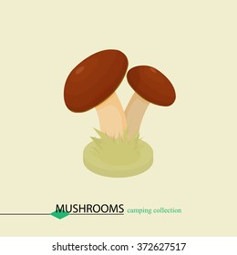 Cartoon colored mushrooms. Isometric vector illustration