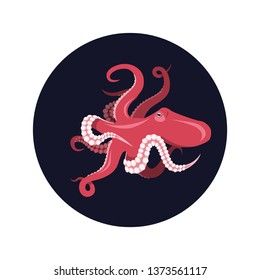 Cartoon colored octopus vector illustration. Side view.