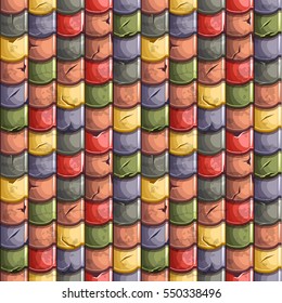 Cartoon colored old Roof Tiles Seamless Background, collection texture