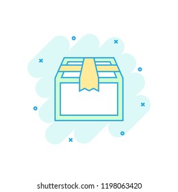 Cartoon colored open box icon in comic style. Shipping pack illustration pictogram. Delivery pack sign splash business concept.