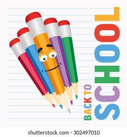 Lápices de colores con texto de vuelta a la escuela. Ilustración vectorial.