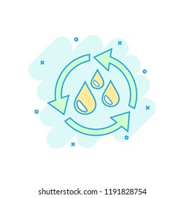 Cartoon colored water cycle icon in comic style. Recycling illustration pictogram. Ecology sign splash business concept.