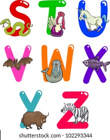Cartoon Colorful Alphabet Set with Funny Animals