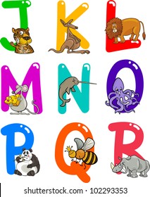 Cartoon Colorful Alphabet Set with Funny Animals