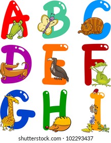 Cartoon Colorful Alphabet Set with Funny Animals