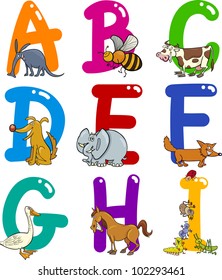 Cartoon Colorful Alphabet Set with Funny Animals