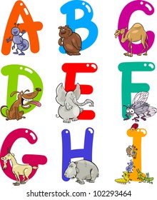 Cartoon Colorful Alphabet Set with Funny Animals