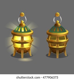 Cartoon colorful ancient lamp for fantasy games. Vector illustration.