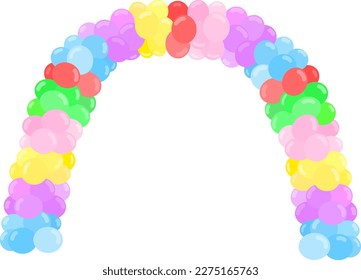 Cartoon colorful balloon bunch arch for holidays, festival, anniversary, graduation or birthday party decoration. 