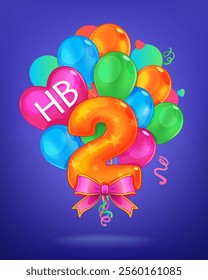 Cartoon colorful balloons with number two. Colored illustration for decorating a party of a holiday of a children's annuversary