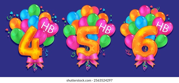 Cartoon colorful balloons with numbers for children's party. Set happy birthday  illustrations