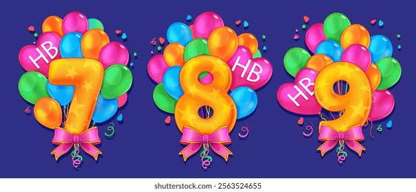 Cartoon colorful balloons with numbers for children's party. Set happy birthday  illustrations