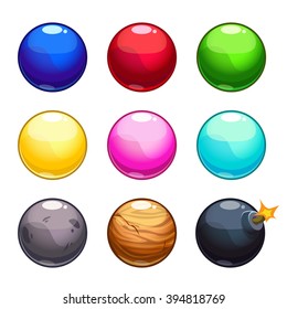 Cartoon colorful bubbles balls set, vector game assets isolated on white