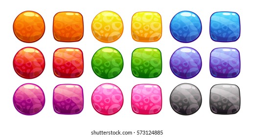 Cartoon colorful buttons set. Vector isolated assets for web or game design