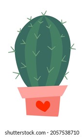Cartoon colorful cactus in a pot. Beautiful domestic plant. Vector illustration for handmade gift card, flyer or poster.