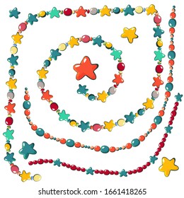 Cartoon colorful carnival beads with stars. Can be used for flyers, banners or web. Vector illustration.