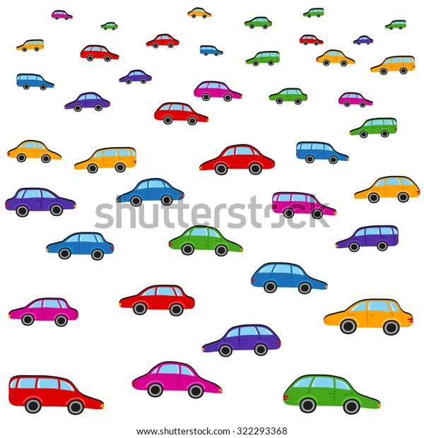 cartoon colorful cars vector pattern. Toy\
automobile cars.