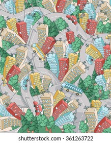 Cartoon colorful city. Vector illustration