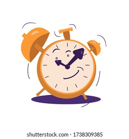 cartoon colorful clock rings wake up, vector illustration in cartoon style