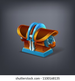 Cartoon colorful closed treasure chest. Vector illustration.