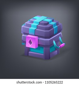 Cartoon colorful closed treasure chest. Vector illustration.