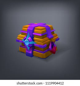 Cartoon colorful closed treasure chest. Vector illustration.