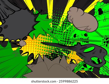 Cartoon colorful, comic book background. Retro vector comics pop art design.