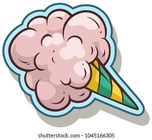 Cartoon colorful cotton candy isolated on white background. Vector sticker icon.