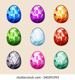 cartoon Colorful crystal Easter eggs in vector game elements