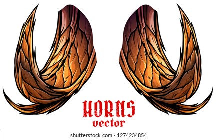 Cartoon colorful detailed big sharp animal horns or antlers. Hunting trophy. Isolated on white background. Vector icon.