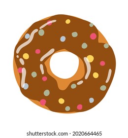cartoon colorful donut isolated on white background. Top View donut in glaze for menu design, cafe decoration, delivery boxes, stickers. Vector illustration in flat style