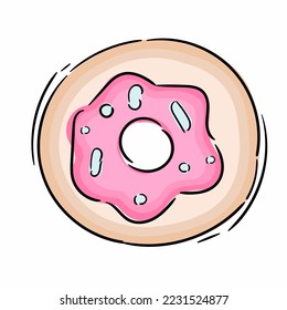 Cartoon colorful donut isolated on white background. Glazed doughnut top view, Vector icon print