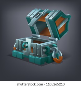 Cartoon colorful empty treasure chest. Vector illustration.