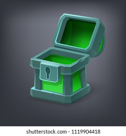 Cartoon colorful empty treasure chest. Vector illustration.