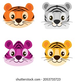 Cartoon colorful faces cute tigers in different shapes.