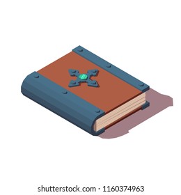Cartoon colorful fantasy magic book. Isometric low poly vector illustration.