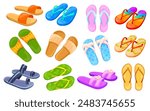 Cartoon colorful flip flops. Flipflop pair, sea shoe clothing summer sand beach slippers trendy sandal rubber footwear flip-flop traveling design flipflops neat vector illustration