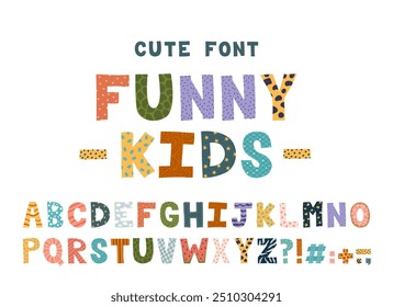 Cartoon colorful font. English alphabet. Isolated bold playful letters and signs, funny festival font for birthday and greeting card typography, logotypes, designs for kids. Vector typographic.