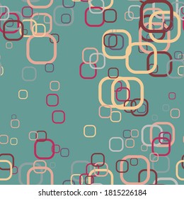 Cartoon colorful geo seamless pattern with chaotic round squares. Confetti wrapping paper. Messy geometric infinity background. Vector illustration.  