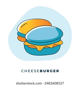 Cartoon colorful hamburger. Vector fast Food cheeseburger hand drawn illustration isolated on white background