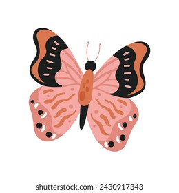 Cartoon colorful hand drawn butterfly flying vector illustration isolated