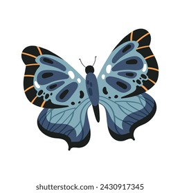 Cartoon colorful hand drawn butterfly flying vector illustration isolated