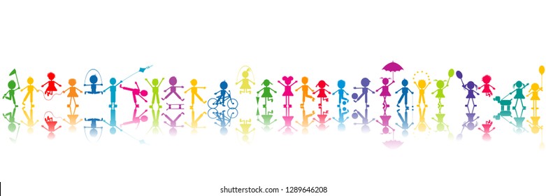Cartoon colorful hand drawn children playing