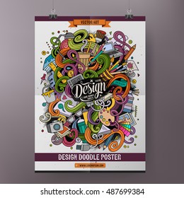 Cartoon colorful hand drawn doodles Design poster template. Very detailed, with lots of objects illustration. Funny vector artwork. Corporate identity design.