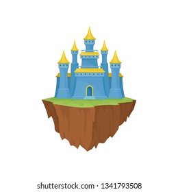 Cartoon colorful island castle on white background.