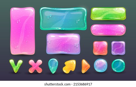 Glossy pink buttons with icons for website or game, Stock vector