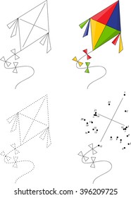 Cartoon colorful kite. Dot to dot educational game for kids