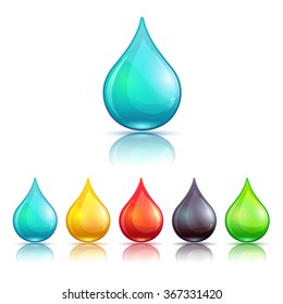 Cartoon colorful liquid drops set, isolated on white